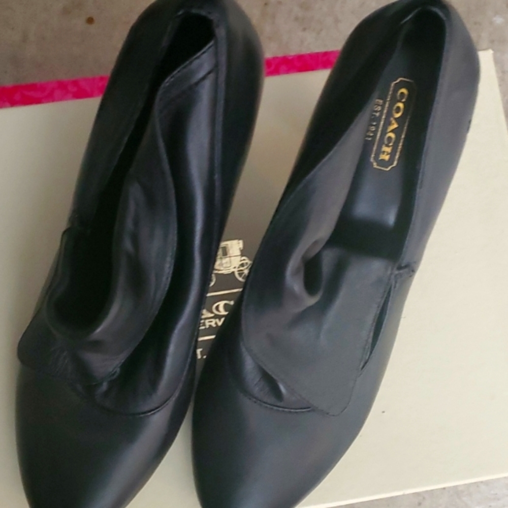 Black COACH leather ankle bootie